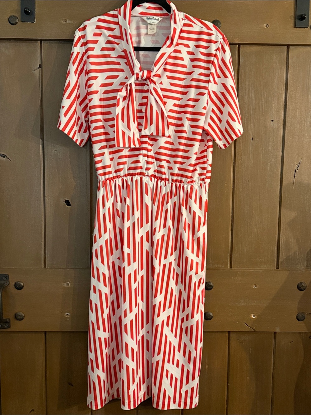 Vintage 80s Anthony Richards Red White Geometric Shift Dress‎ Size 20 Today’s 14